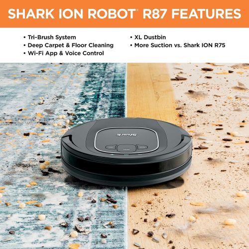  [아마존 핫딜] Shark ION R87, Wi-Fi Connected with Powerful Suction, Multi-Surface Brushroll and Voice Control with Alexa Robot Vacuum (RV871), 0.6 qt, Black