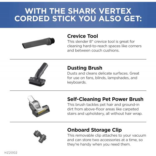  Shark HZ2002 Vertex Corded Ultralight DuoClean PowerFins Stick Vacuum with Self-Cleaning Brushroll Removable Handheld, 0.32 Dry Quart Cup Capacity, Crevice Tool, Dusting and Pet Po