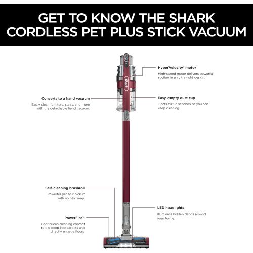  Shark IZ362H Cordless Anti-Allergen Lightweight Stick Vacuum with Removable Handheld, Crevice, Pet Mutli-Tool, and Brush.34-Quart Dust Cup Capacity, Red