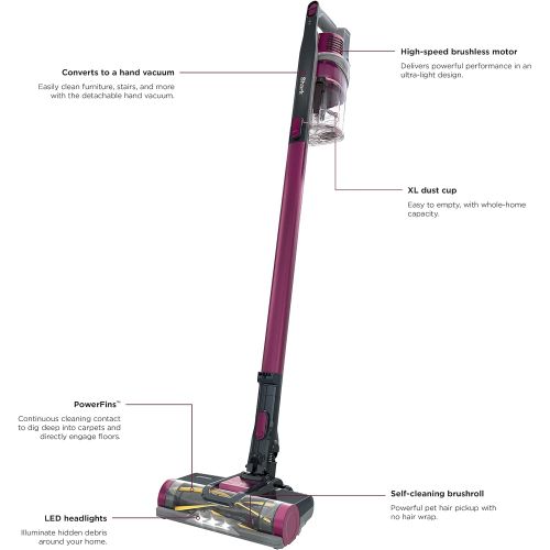  Shark Rocket Pet Pro with Self-Cleaning Brushroll, HEPA Filter Lightweight Cordless Stick Hand Vacuum, 7.5 lbs, Magenta
