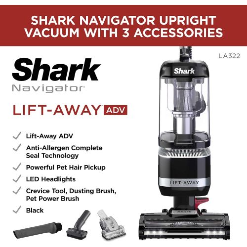  Shark LA322 Navigator Lift-Away ADV Corded Upright Vacuum with Pet Power Brush Crevice and Upholstery Tool, Black