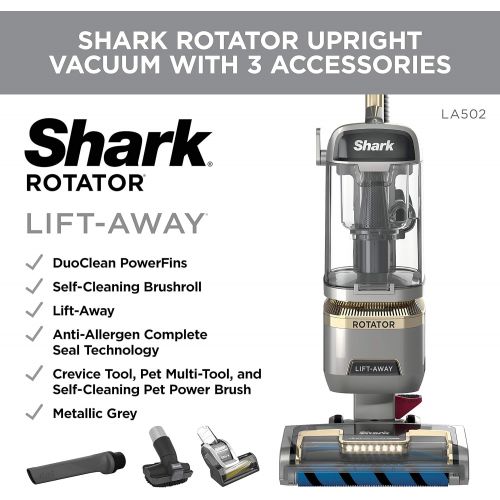  Shark LA502 Rotator Lift-Away ADV DuoClean PowerFins Upright Vacuum with Self-Cleaning Brushroll Powerful Pet Hair Pickup and HEPA Filter, w/Duo, Silver