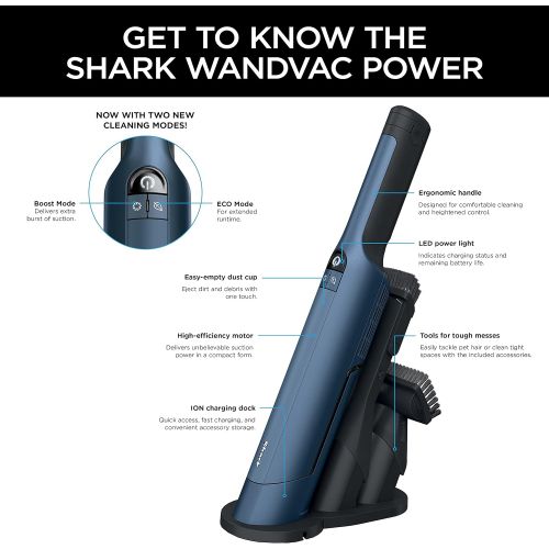  Shark WV401BL Cordless Hand Vacuum WANDVAC, Ultra-Lightweight and Portable with Powerful Suction and Tools for Pets, Designed for Car and Home, Blue