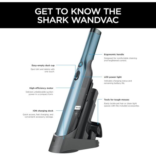  Shark WANDVAC Cordless Hand Vac Lightweight and Portable at 1.4 lbs. with Powerful Suction, Charging Dock, One-Touch Empty for Car & Home, Cove