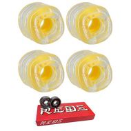 Shark Wheels 60mm California Roll Clear with Yellow Hub Skateboard Wheels - 78a with Bones Bearings - 8mm Bones Super Reds Skate Rated Skateboard Bearings (8) Pack - Bundle of 2 It