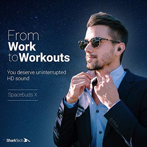  True Wireless Earbuds by SharkTech, Bluetooth 5.0 Sweatproof Earphones Headset, Best Sports & Running, 3D Stereo Sound Microphone & Dual Built-in Spakers for Phone Calls 18H Playti