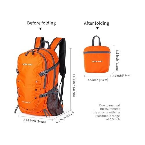  NODLAND Lightweight Backpack, Travel 40L Foldable Water-Resistant Daypack, Hiking Outdoor Camping Rucksack for Men Women