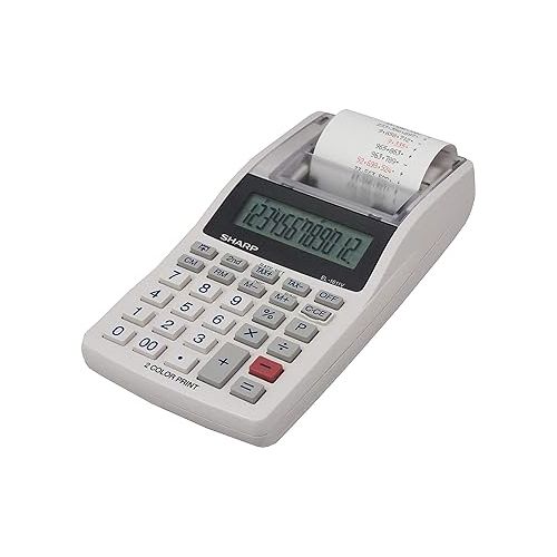  Sharp EL-1611V Handheld Portable Cordless 12 Digit Large LCD Display Two-Color Printing Calculator with Tax Functions, 191 x 99 x 42 mm