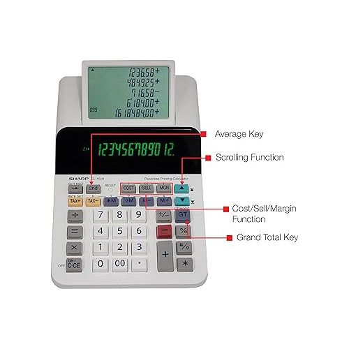  Sharp El-1501 Compact Cordless Paperless Large 12-Digit Display Desktop Printing Calculator That Utilizes Printing Calculator Logic