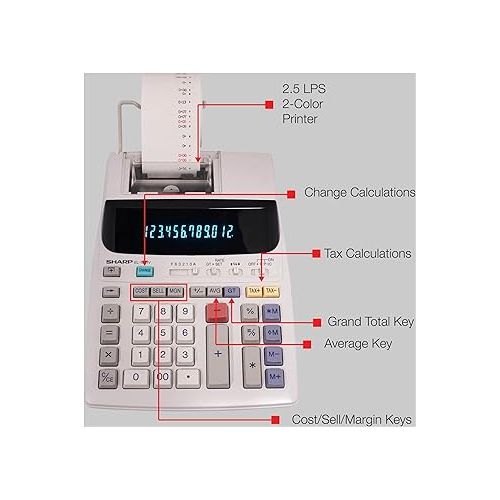  Sharp EL-1801V Ink Printing Calculator, Fluorescent Display, AC, Off-White