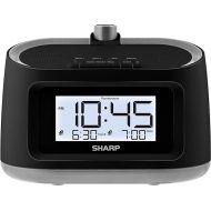 SHARP LCD and Projection Alarm Clock with 8 Soothing Nature Sleep Sounds - Project onto Wall or Ceiling, Black with Gunmetal Trim