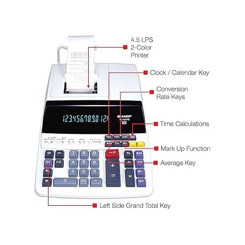  Sharp EL-1197PIII Heavy Duty Color Printing Calculator with Clock and Calendar