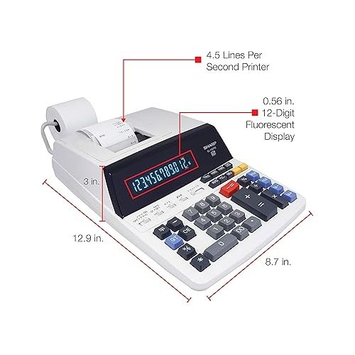  Sharp EL-1197PIII Heavy Duty Color Printing Calculator with Clock and Calendar