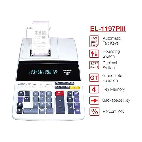  Sharp EL-1197PIII Heavy Duty Color Printing Calculator with Clock and Calendar