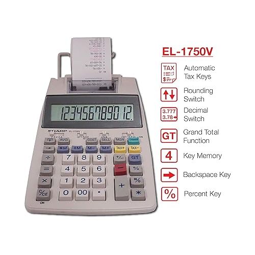  Sharp EL-1750V Two-Color Printing Calculator 2 Lines/Sec 3