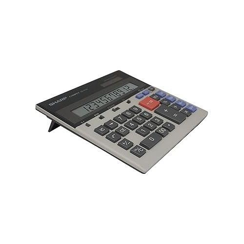  Sharp QS-2130 12-Digit Commercial Desktop Calculator with Kickstand, Arithmetic Logic, Battery and Solar Hybrid Powered LCD Display, Great For Home and Office Use,Gray and Black Small