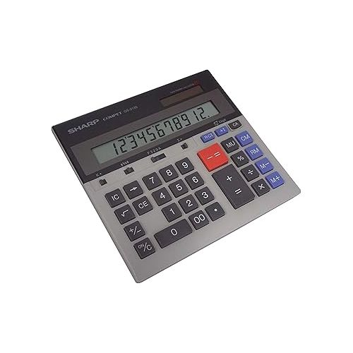  Sharp QS-2130 12-Digit Commercial Desktop Calculator with Kickstand, Arithmetic Logic, Battery and Solar Hybrid Powered LCD Display, Great For Home and Office Use,Gray and Black Small