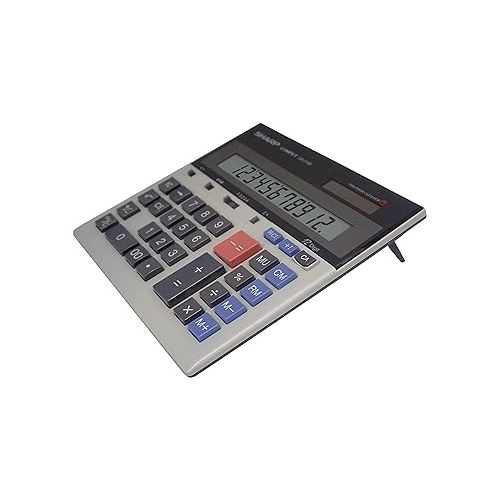  Sharp QS-2130 12-Digit Commercial Desktop Calculator with Kickstand, Arithmetic Logic, Battery and Solar Hybrid Powered LCD Display, Great For Home and Office Use,Gray and Black Small