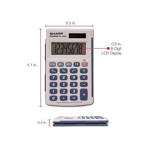  Sharp Electronics 8-Digit Twin Powered Calculator (EL-243S/EL-243SB), Standard Function, White