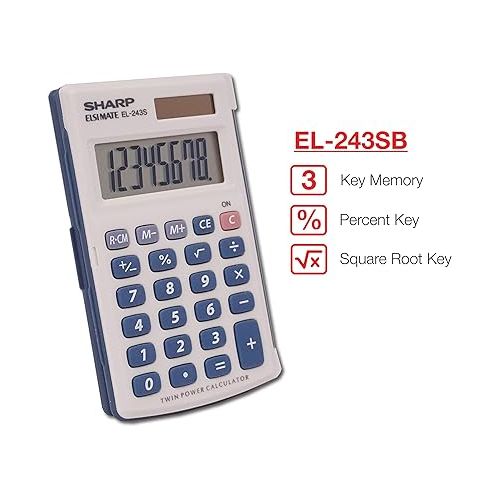  Sharp Electronics 8-Digit Twin Powered Calculator (EL-243S/EL-243SB), Standard Function, White