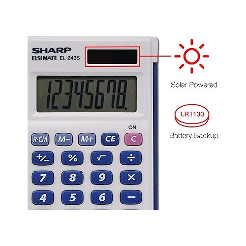  Sharp Electronics 8-Digit Twin Powered Calculator (EL-243S/EL-243SB), Standard Function, White