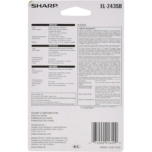  Sharp Electronics 8-Digit Twin Powered Calculator (EL-243S/EL-243SB), Standard Function, White