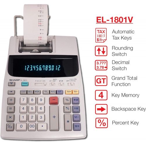  [아마존베스트]Sharp EL-1801V Two-Color Printing Calculator 2.1 Lines/Sec 4 Black/Red