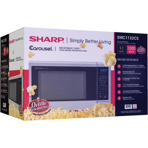  [아마존베스트]SHARP Carousel 1.1 Cu. Ft. 1000W Countertop Microwave Oven with Orville Redenbacher’s Popcorn Preset (ISTA 6 Packaging), Cubic Foot, 1000 Watts, Stainless Steel