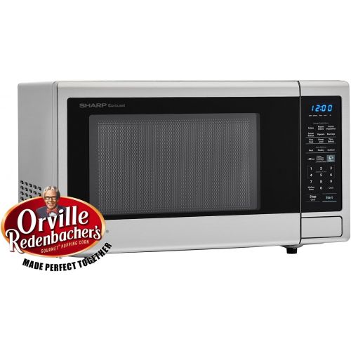  SHARP Carousel 1.4 Cu. Ft. 1000W Countertop Microwave Oven with Orville Redenbacher’s Popcorn Preset (ISTA 6 Packaging), Cubic Foot, Stainless Steel