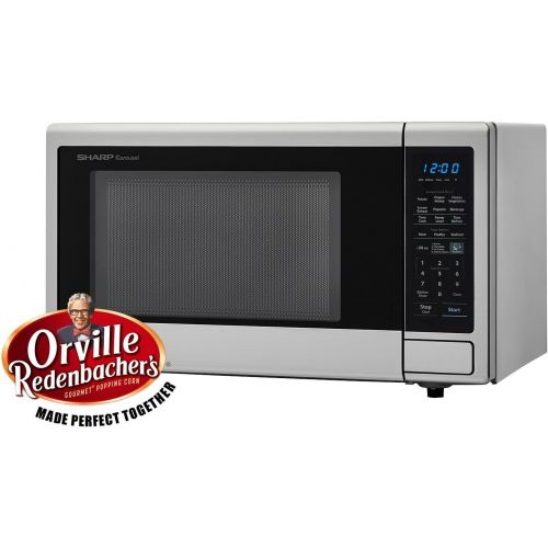  SHARP Carousel 1.4 Cu. Ft. 1000W Countertop Microwave Oven with Orville Redenbacher’s Popcorn Preset (ISTA 6 Packaging), Cubic Foot, Stainless Steel