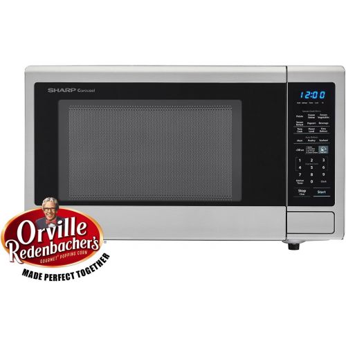  SHARP Carousel 1.4 Cu. Ft. 1000W Countertop Microwave Oven with Orville Redenbacher’s Popcorn Preset (ISTA 6 Packaging), Cubic Foot, Stainless Steel