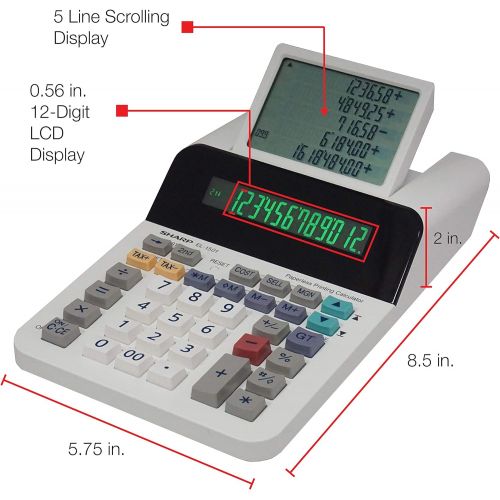  [아마존베스트]Sharp El-1501 Compact Cordless Paperless Large 12-Digit Display Desktop Printing Calculator That Utilizes Printing Calculator Logic