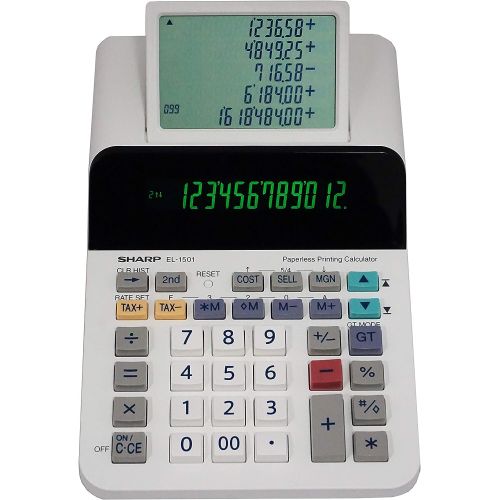  [아마존베스트]Sharp El-1501 Compact Cordless Paperless Large 12-Digit Display Desktop Printing Calculator That Utilizes Printing Calculator Logic