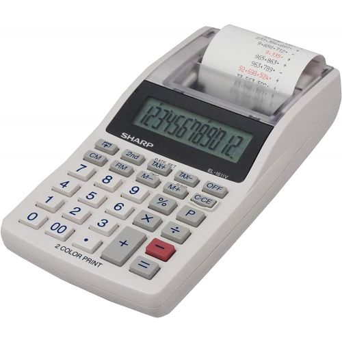  [아마존베스트]Sharp EL-1611V Handheld Portable Cordless 12 Digit Large LCD Display Two-Color Printing Calculator with Tax Functions, 191 x 99 x 42 mm