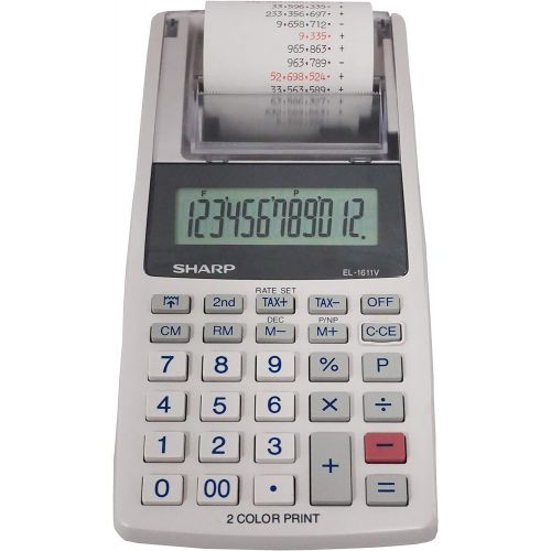  [아마존베스트]Sharp EL-1611V Handheld Portable Cordless 12 Digit Large LCD Display Two-Color Printing Calculator with Tax Functions, 191 x 99 x 42 mm