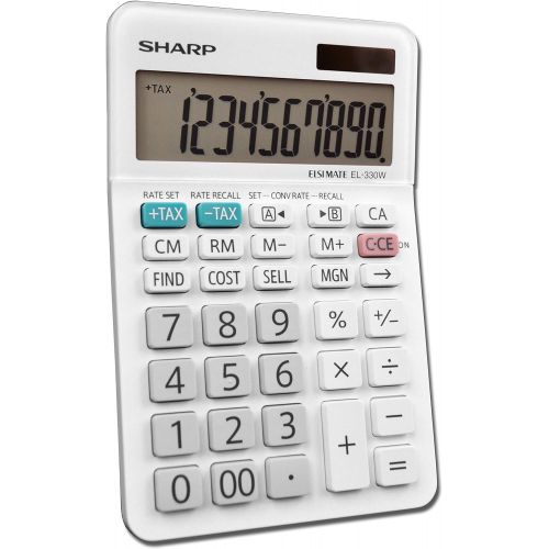  [아마존베스트]Sharp EL-330WB Standard Function Basic Desktop Calculator, Large Display, For Home and Office, Dual Power, Solar and Battery