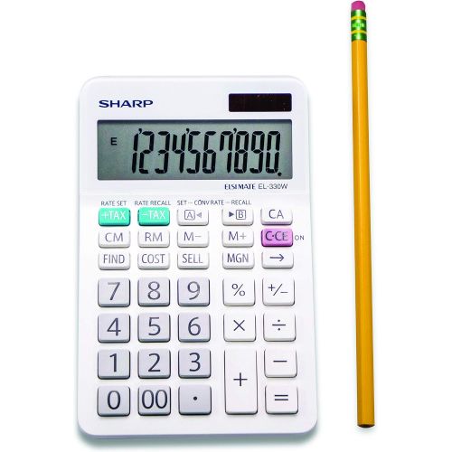  [아마존베스트]Sharp EL-330WB Standard Function Basic Desktop Calculator, Large Display, For Home and Office, Dual Power, Solar and Battery