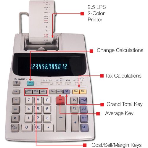  [아마존베스트]Sharp EL-1801V Two-Color Printing Calculator 2.1 Lines/Sec 4 Black/Red