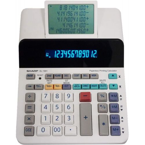  [아마존베스트]Sharp EL-1901 Paperless Printing Calculator with Check and Correct, 12-Digit LCD Primary Display, Functions the Same as a Printing Calculator/Adding Machine with Scrolling LCD Disp