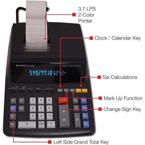  [아마존베스트]Sharp EL2196BL EL2196BL Two-Color Printing Calculator Black/Red Print 3.7 Lines/Sec