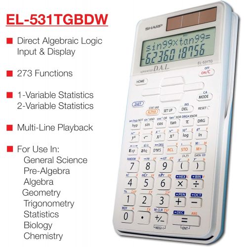  [아마존베스트]Sharp EL-531TGBDW 12-Digit Scientific/Engineering Calculator with Protective Hard Cover, Battery and Solar Hybrid Powered LCD Display, Great for Students and Professionals, Silver