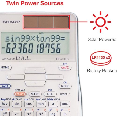  [아마존베스트]Sharp EL-531TGBDW 12-Digit Scientific/Engineering Calculator with Protective Hard Cover, Battery and Solar Hybrid Powered LCD Display, Great for Students and Professionals, Silver