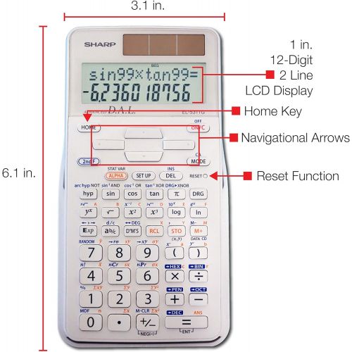  [아마존베스트]Sharp EL-531TGBDW 12-Digit Scientific/Engineering Calculator with Protective Hard Cover, Battery and Solar Hybrid Powered LCD Display, Great for Students and Professionals, Silver