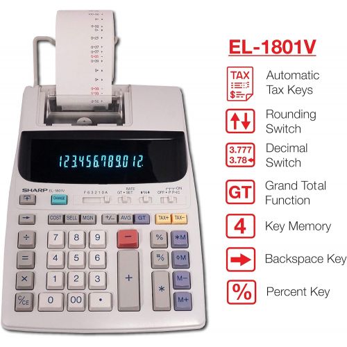  Sharp EL-1801V Two-Color Printing Calculator 2.1 Lines/Sec 4 Black/Red