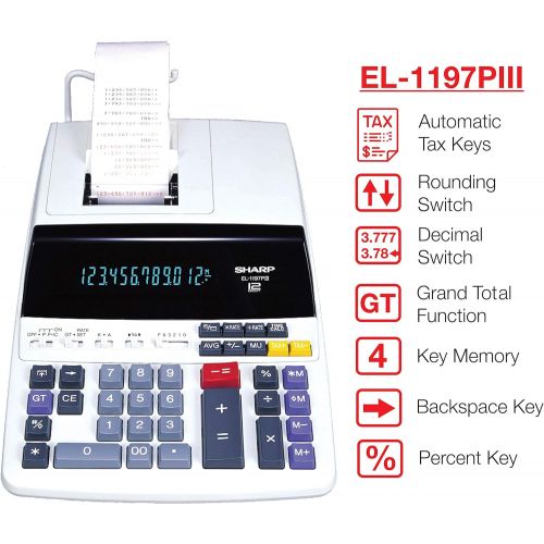  Sharp EL-1197PIII Heavy Duty Color Printing Calculator with Clock and Calendar