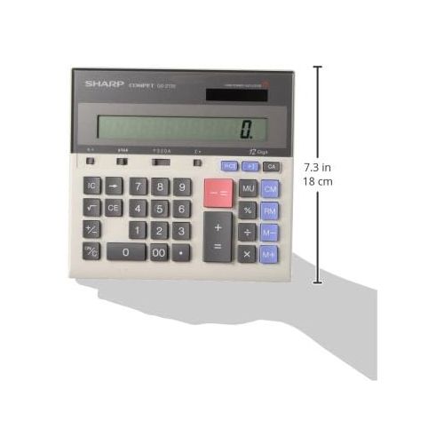  Sharp QS-2130 12-Digit Commercial Desktop Calculator with Kickstand, Arithmetic Logic, Battery and Solar Hybrid Powered LCD Display, Great For Home and Office Use,Gray and Black