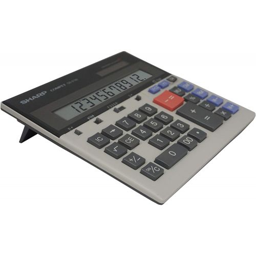  Sharp QS-2130 12-Digit Commercial Desktop Calculator with Kickstand, Arithmetic Logic, Battery and Solar Hybrid Powered LCD Display, Great For Home and Office Use,Gray and Black