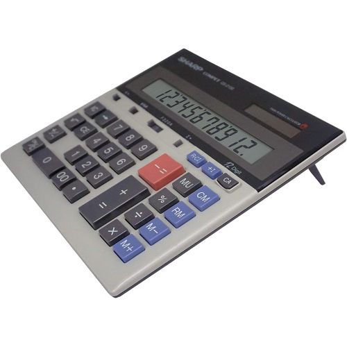  Sharp QS-2130 12-Digit Commercial Desktop Calculator with Kickstand, Arithmetic Logic, Battery and Solar Hybrid Powered LCD Display, Great For Home and Office Use,Gray and Black