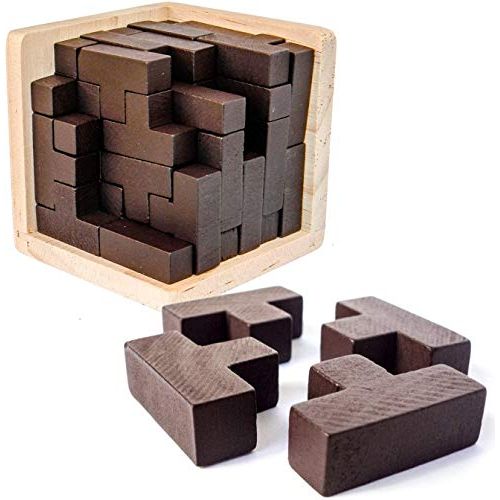  Original 3D Wooden Brain Teaser Puzzle by Sharp Brain Zone. Genius Skills Builder T-Shape Pieces. Educational Toy for Kids and Adults. Gift Desk Puzzles (Original)