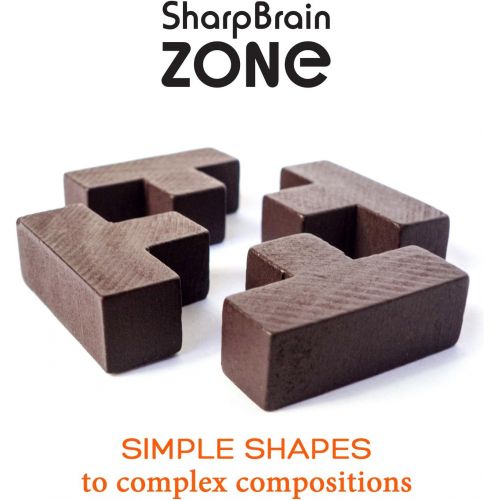  Original 3D Wooden Brain Teaser Puzzle by Sharp Brain Zone. Genius Skills Builder T-Shape Pieces. Educational Toy for Kids and Adults. Gift Desk Puzzles (Original)